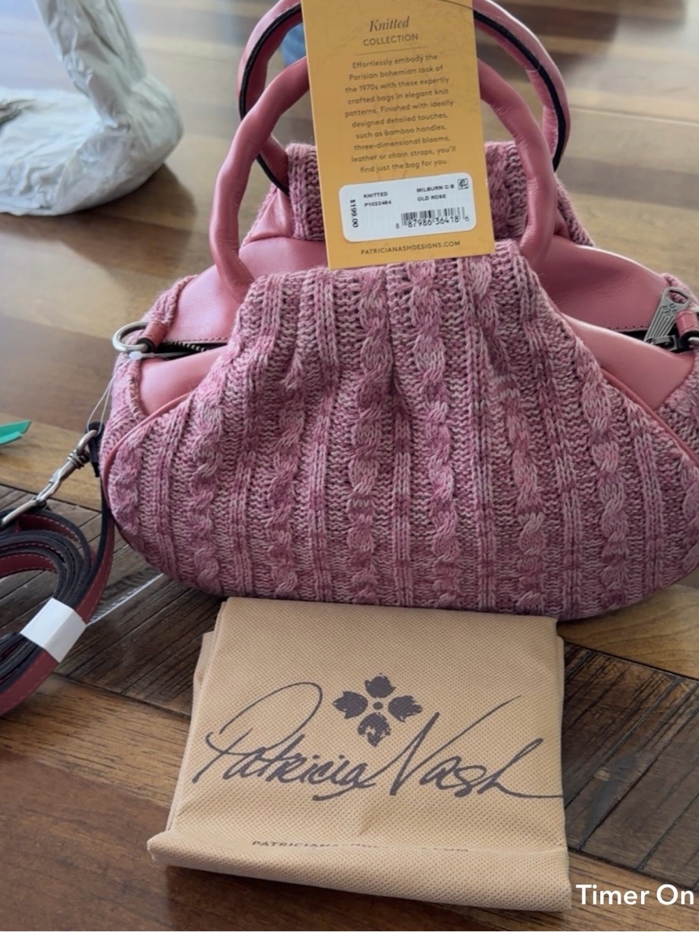 Patricia Nash Dusty Rose Knitted Cable Mini Satchel